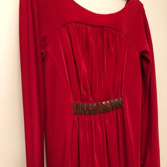 Red BCBG Event Dress Long Sleeve Low Cut Back - Picture 3 of 7